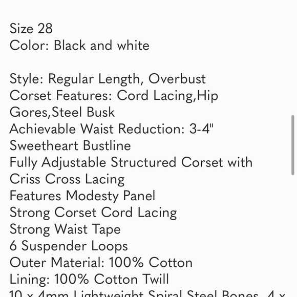 Corset Story Astronomy Black Overbust Cotton Corset Size 28" fits 36A B or C - Picture 6 of 6